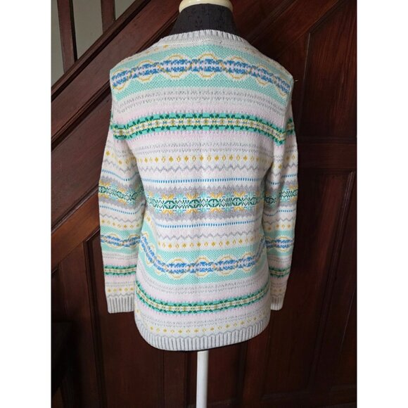 Talbots Petite Fair Isle Sweater SP Cotton Wool Blend Multicolor Crew Neck - Picture 3 of 8
